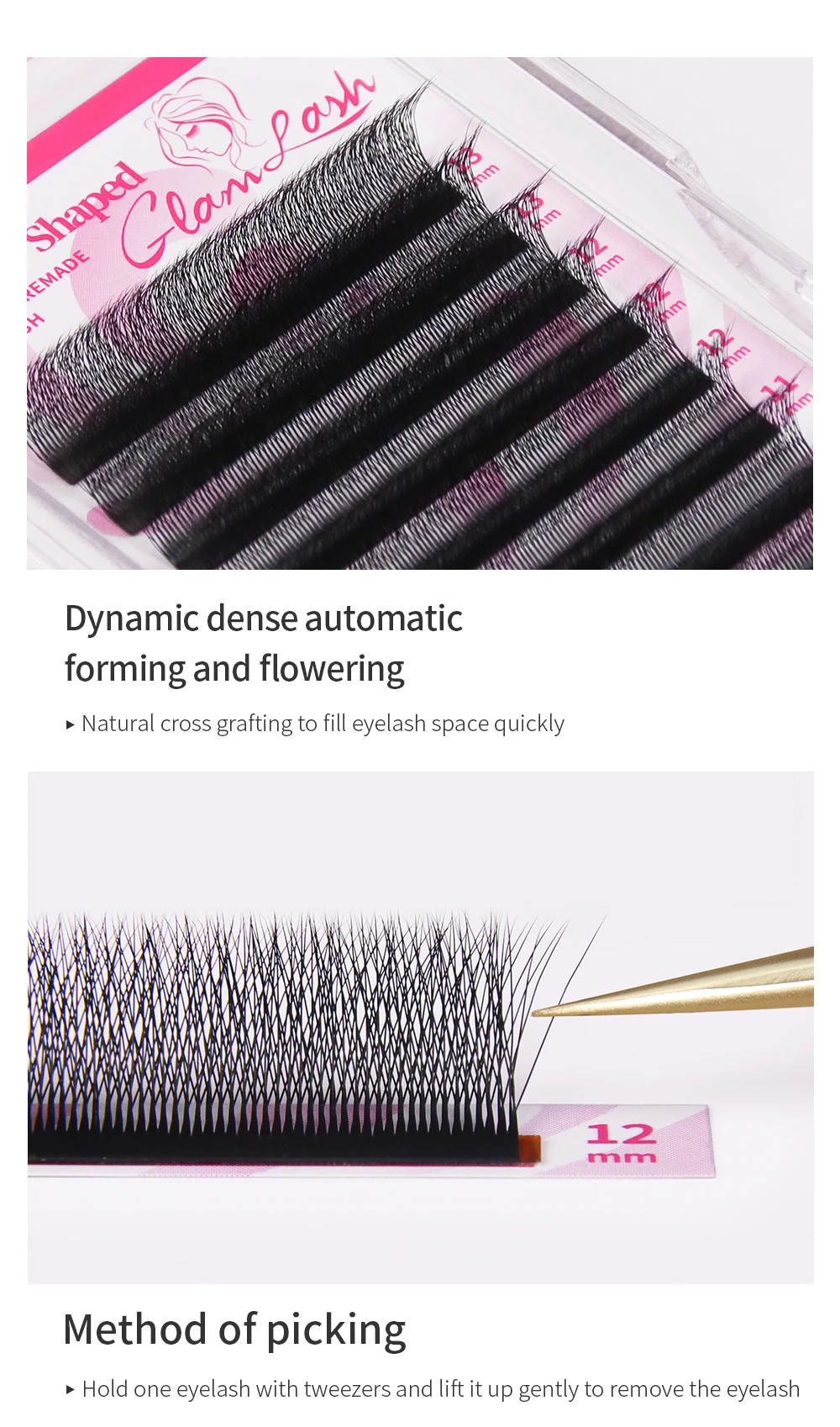 GLAMLASH Schmale 3D 4D 5D Wimpernverlängerung V-förmige Volumenfächer W-Form Wimpern BASF Natürliche Dichte Faux Mink Wimpern – Detail 5