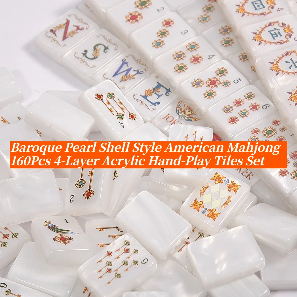 Baroque Pearl Shell Style American Mahjong Set,4‑Layer Acrylic 160Pcs Vintage Hand‑Play Mah Jongg Tiles for Family Party Game