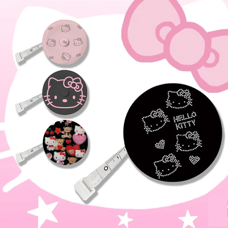 1Pcs Kawaii Black Printing Mini Hello Kitty Tape Measure Cute Waist Ruler Height Measurement Ruler Portable Vintage Gift