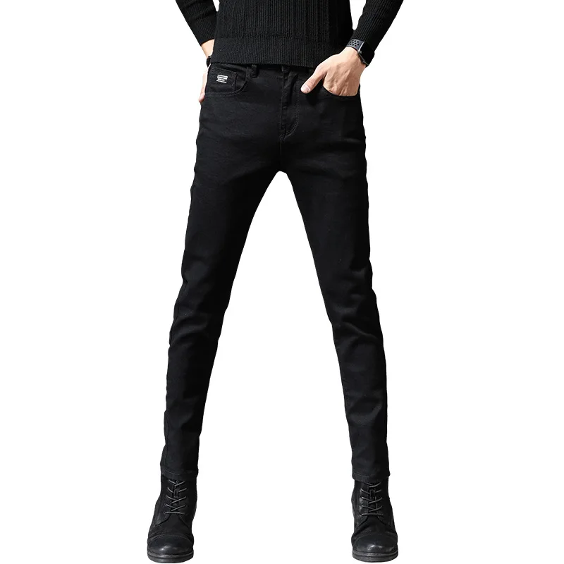 New Black Jeans Men's Korean Edition Fashion Brand Slim Small Feet Stretch Simple Versatile Casual Pants