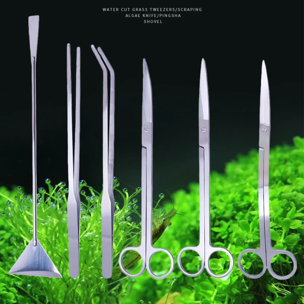 Stainless-Steel Aquarium FishTank Aquatic Plant Tool Set Tweezers Container Water Scissors Spatula Grass Maintenance Accessory