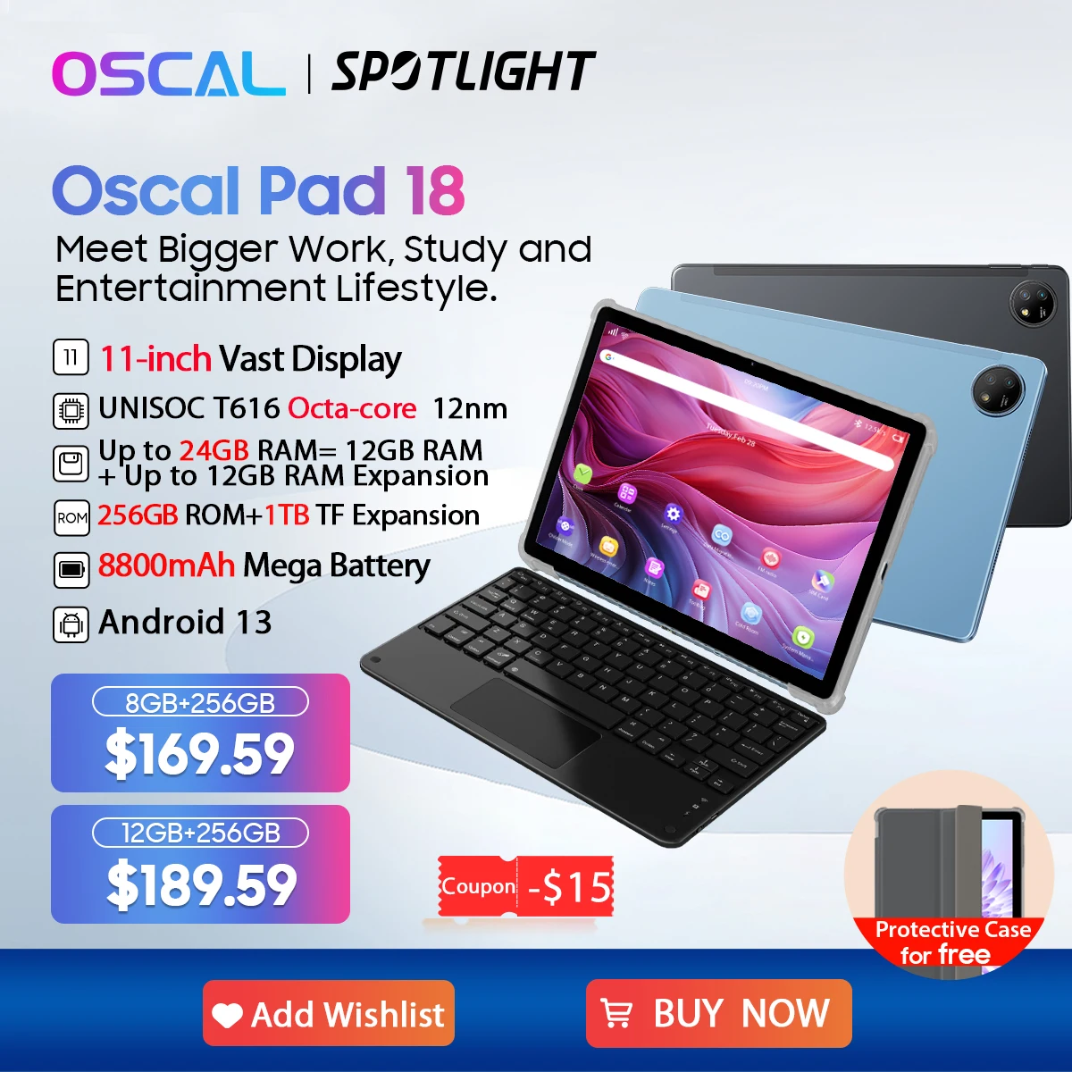 [World Premiere] Oscal Pad 18 Tablet 16GB(8+8) 256GB 11\'\' FHD+ Display T616 Octa Core 8800mAh Battery 13MP Camera 4G LTE PC