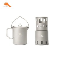 TOAKS Camping Titanium 750ml-Pot with Bail Handle and Wood Stove Combo Set POT-750-BH & STV-12