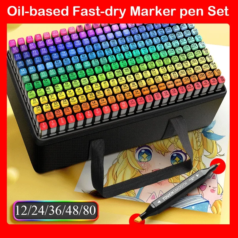 36/48/80/168 Colors Double Headed Marker Pen Set Oily Tip Alcohol Based Sketching Markers For Manga Drawing School Art Supplies