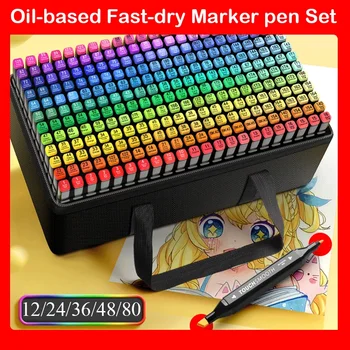 168 color double head oily marker pen set art painting children wash pen student stationery school office supplies