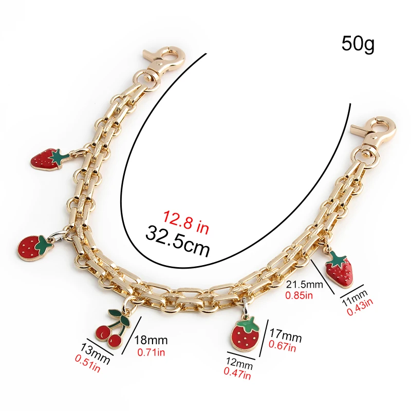 1PC  leaf strawberry flower drip glue bag decoration metal chain mobile phone case earphone cover pendant extension chain