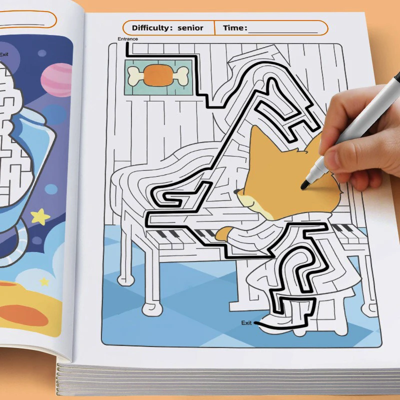 كتاب ألعاب المتاهة تعزيز التنمية المعرفية الاهتمام التدريب تركيز محدد لغز صفحات ملونة لعمر 3-8 سنوات