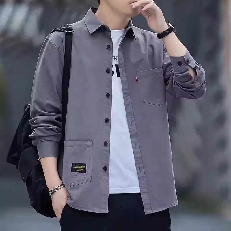 

Мужская повседневная длинная све irt, весенне-осенняя износостойкая грязеотталкивающая рабочая одежда, свободная верхняя одежда, удобное полиэфирное волокно