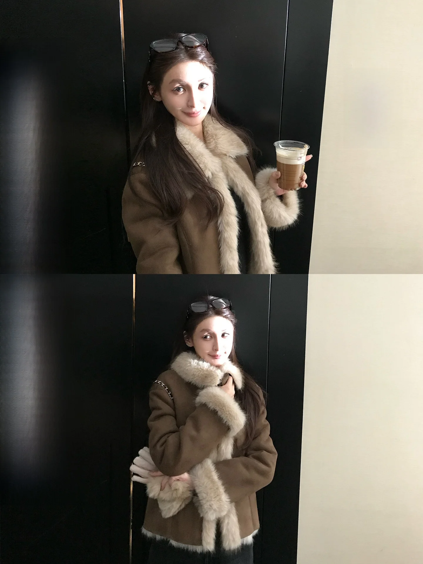 

Skk Store Suede Faux Fur Jaet Women's Inteated Leather And Fur Eco-friendly Air Layer Youth Loose Fit Long Sve Coat