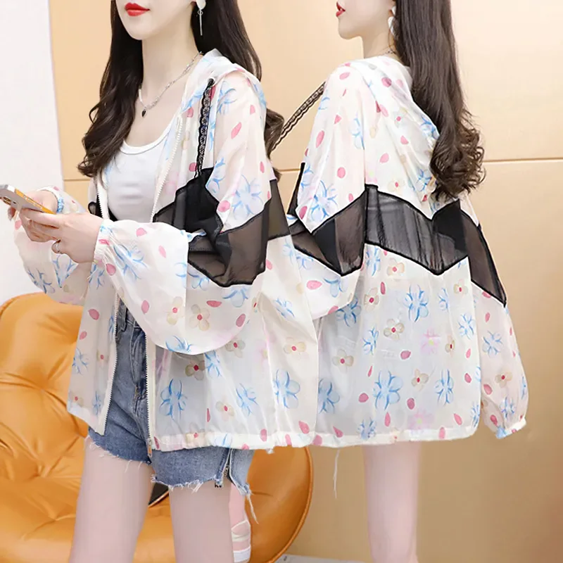 New 2024 Summer Sunscreen Clothing Lace Hollow Out Plus Size Sun Protection Jacket Women  Outerwear Hooded Thin Casual Coat Top