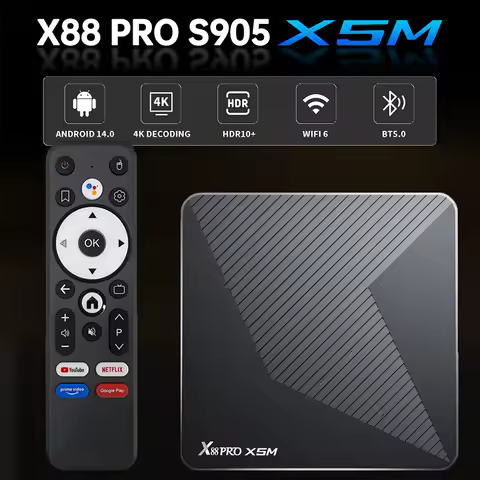 X88 PRO X5M Android 14.0 Smart TV Box Amlogic S905X5M 4K 1000M 2.4G 5G Wifi6 BT5.0 Voice Remote Media Player Android Set Top Box