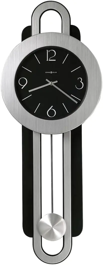Howard Miller Gwyneth Wall Clock – Black Dial, Arabic Numerals, Quartz Movement, Silver Pendulum Bob, Brushed Nickel & Satin-Bla