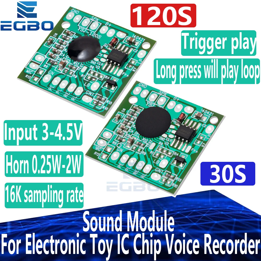 Sound Module for Electronic , IC Chip, Voice Recorder, Recording, Playback, Talking, Music, Audio, Recordable Board, 30S, 120S