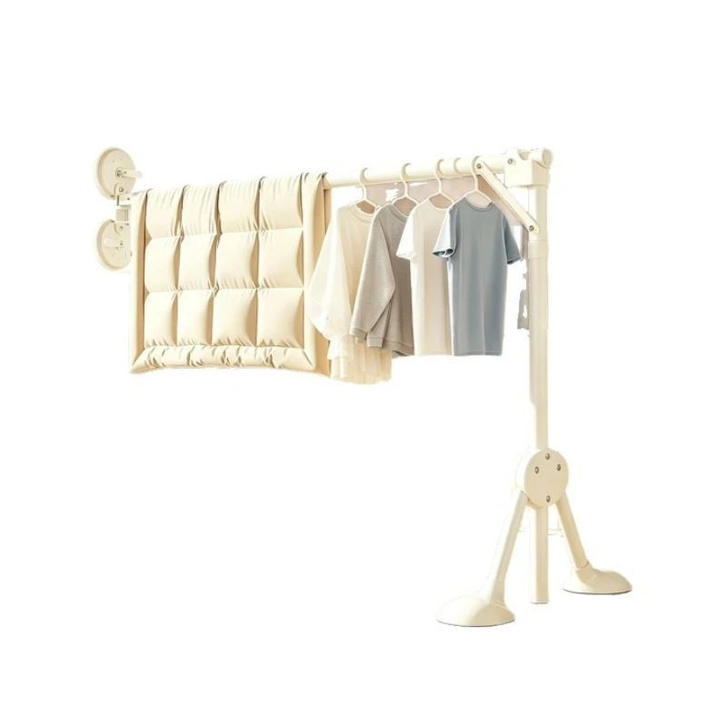 Suction cup folding drying rack, floor-to-ceiling indoor, household balcony, bay window drying rod, telescopic drying rack.
