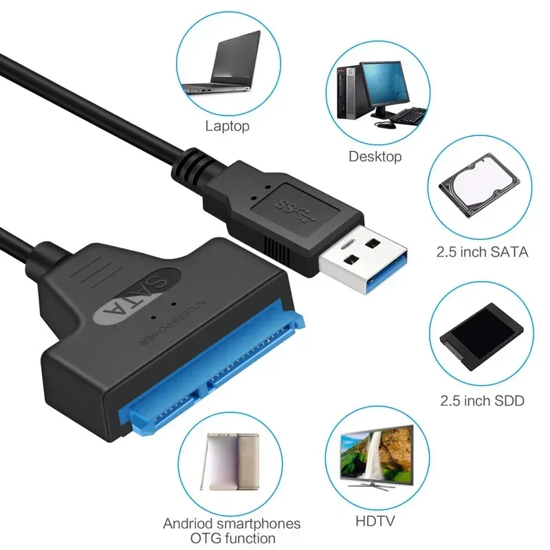 SATA To USB3.0 / TypeC Cable For 2.5 Inch External HDD SSD Hard Drive SATA 3 22 Pin Adapter USB 3.0 To Sata III Cord Up to 6 Gbp