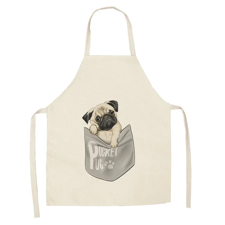 Parent-child Kitchen Apron Funny Dog Printed Sleeveless Cotton Linen Aprons for Men Women Home Cleaning Tools Barber Mat Aprons