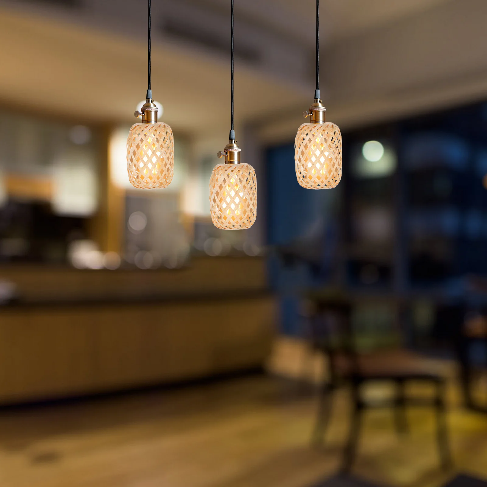 

4Pcs Woven Bamboo Lampshade Handmade Decorative Light Cover for DIY Hanging Ornament Indoor Outdoor Event Ambient Lighting