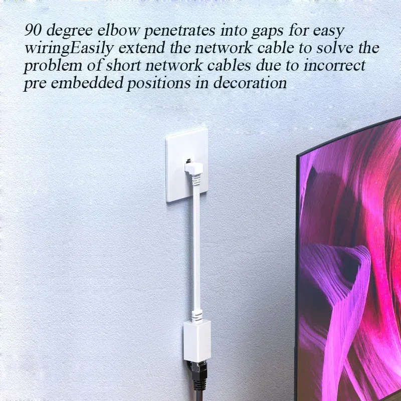 CAT7 RJ45 Elbow 10G Router Network Cable Category 7 Male to Female Flat Extension Cable 90 Degree CAT6E Router TV Network Cable
