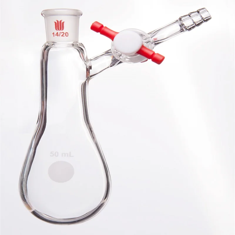 SYNTHWARE Reaction eggplant bottle, Joint 14/20 19/22 24/40, 2mm PTFE aperture valve, Borosilicate glass flask, F90