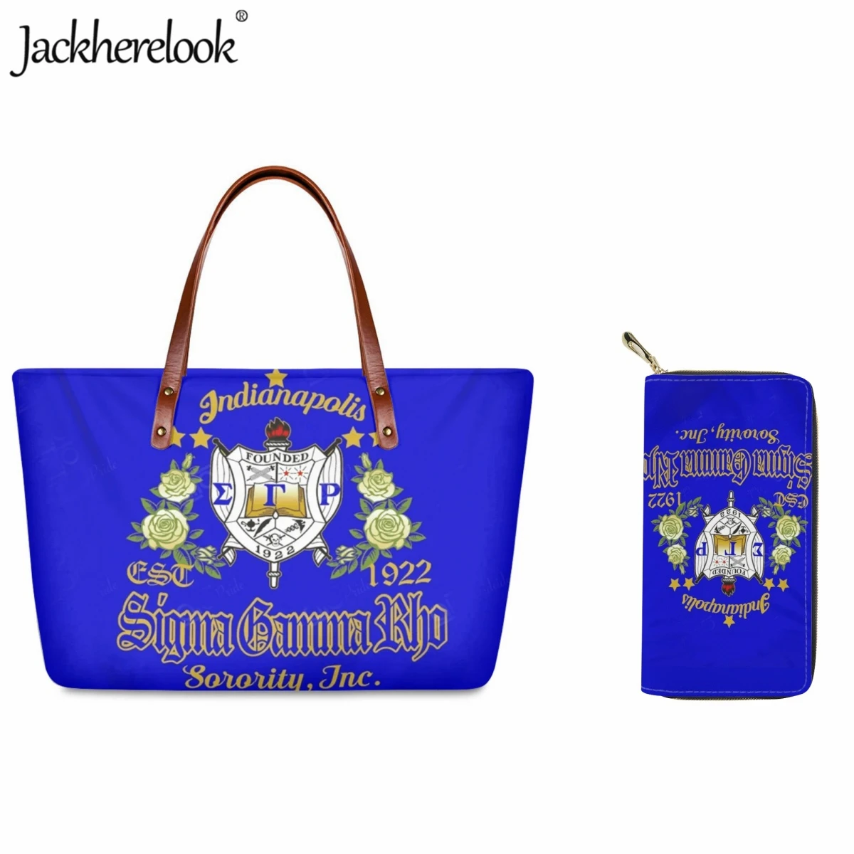 Jackherelook Large Capacity Handbag for Women New Hot Sigma Gamma Rho Sorority 1922 Shoulder Bag Ladies Shopping Tote Wallet Set