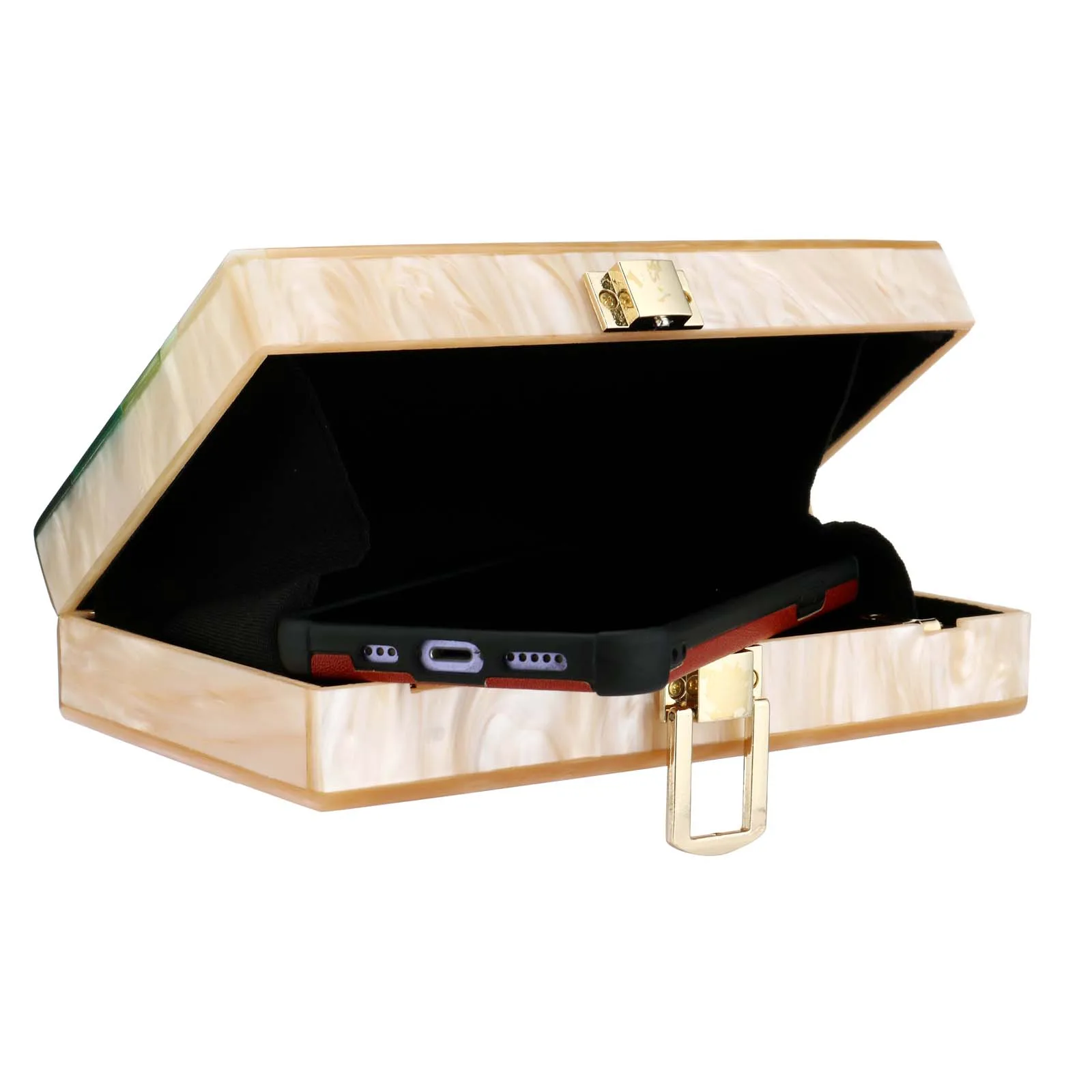 

New Trendy Bags Women Green Striped Wave Acrylic Box Clutches Female Party Evening Bag Woman Casual Cute Box Clutch Purse