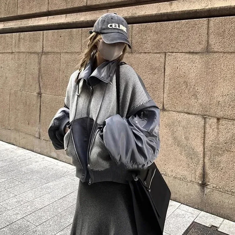 GIDYQ-Jaqueta retrô retalhada para mulheres, casaco coreano solto de algodão, Parkas espessadas vintage, streetwear vintage, novo, Y2K, americano