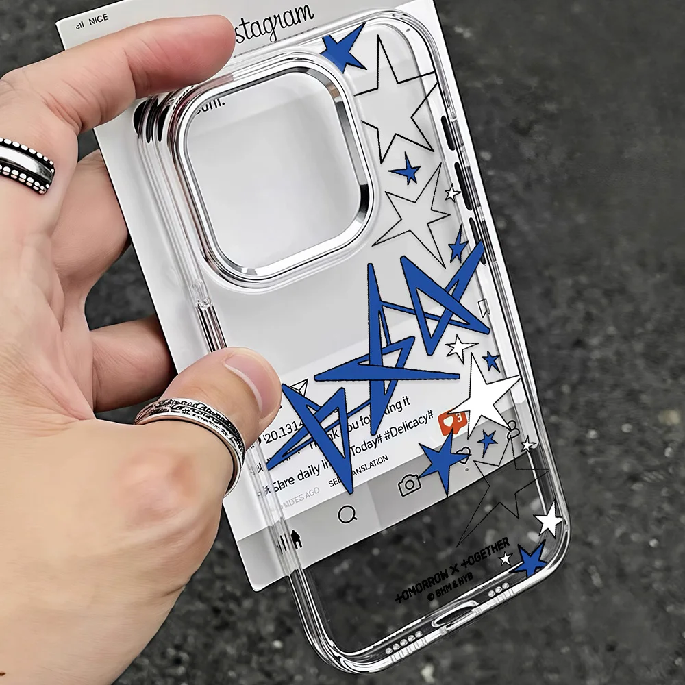 Coreano quente T-TXT estrela caso de telefone para iphone 17 16e 16 15 14 13 12 11 mini pro max x xr xsmax 8 7 ar mais transparente capa macia