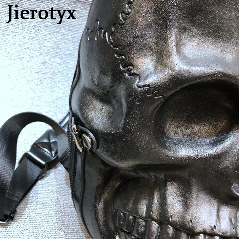 JIEROTYX-mochila gótica con calavera 3D para hombre y mujer, morral de viaje Punk con remaches Vintage, bolsas de ordenador, color negro