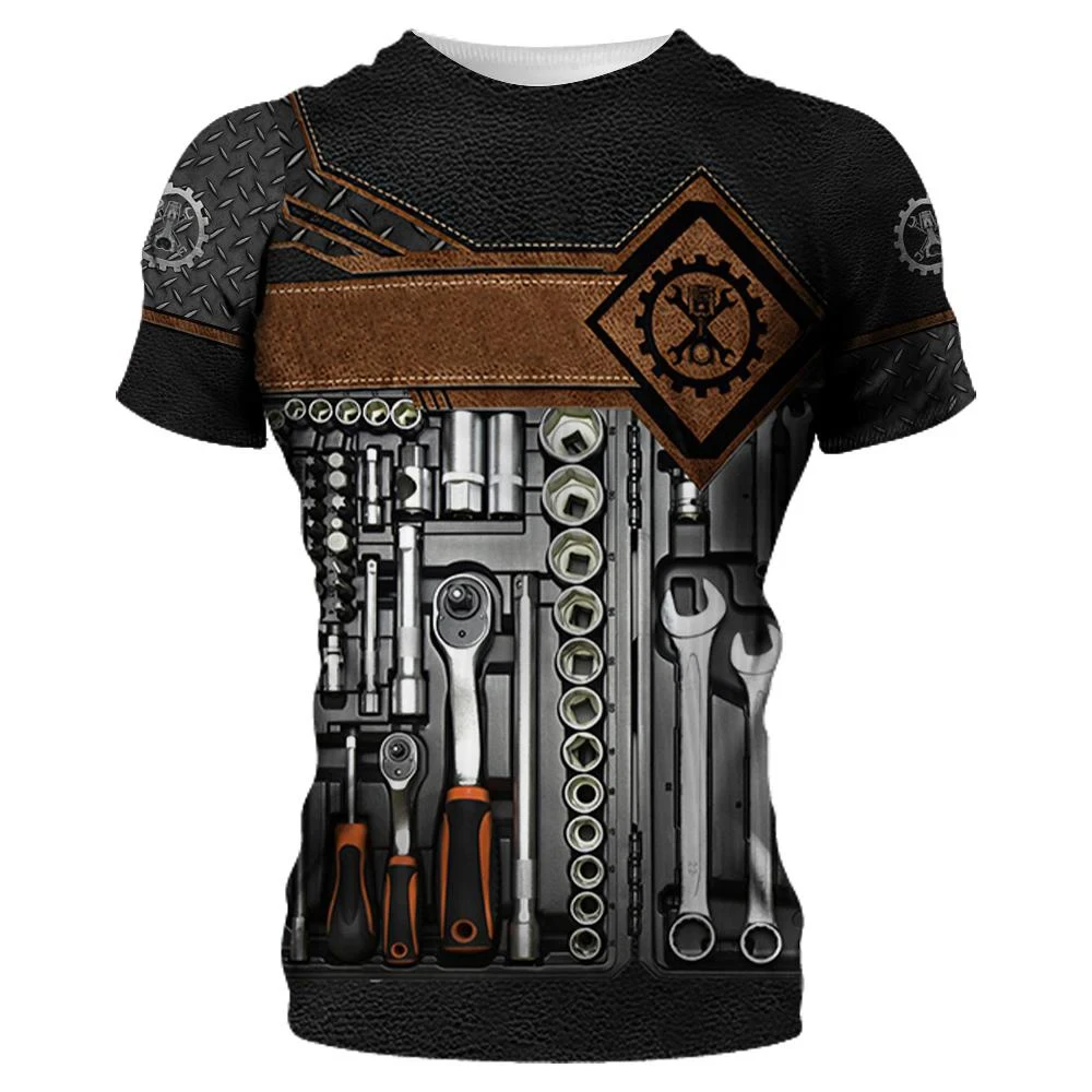 Camiseta Vintage con estampado 3d para hombre, camisa de manga corta con patrón de herramientas mecánicas, ropa de calle, Tops