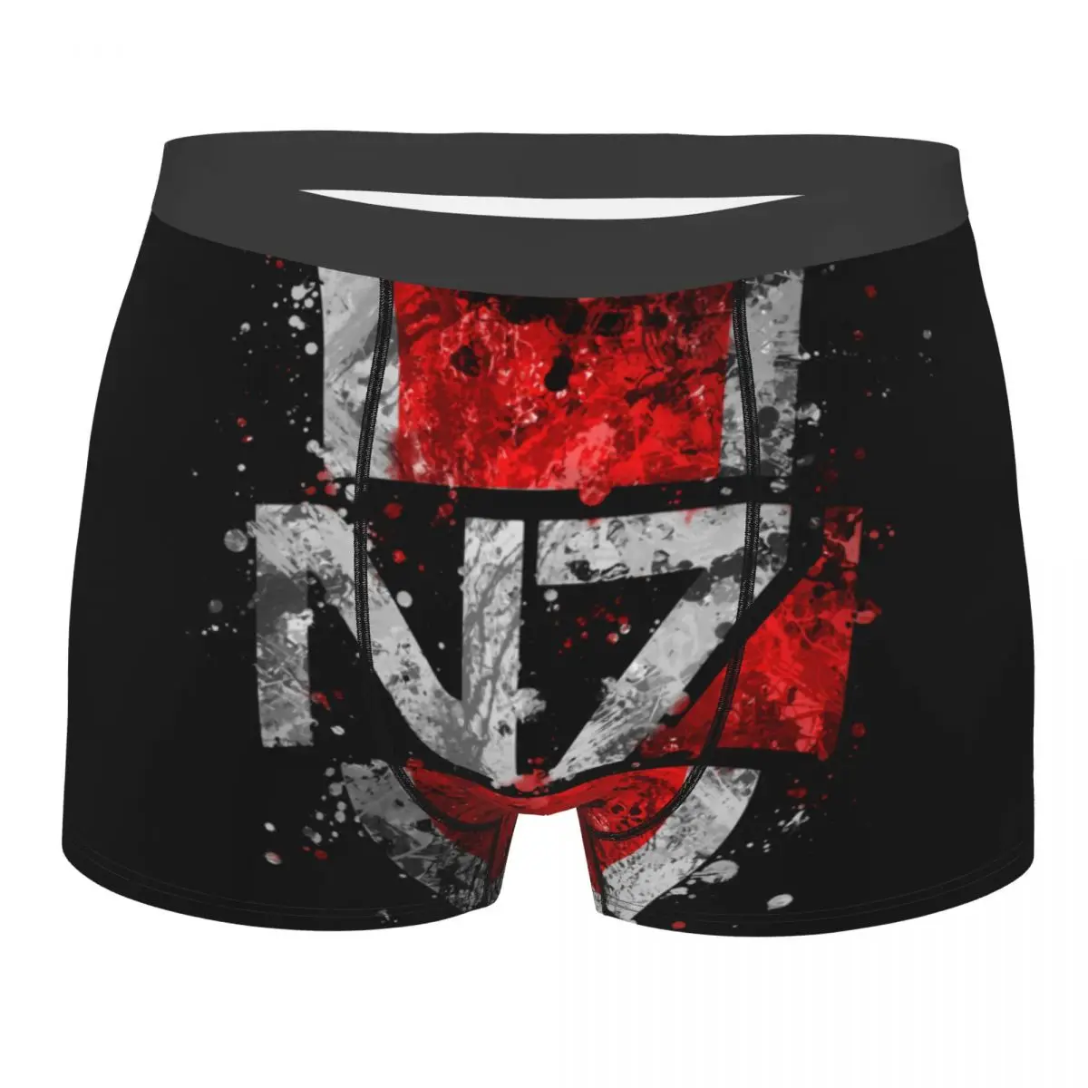 Male Mass Effect N7 Emblem Splatter Underwear Alliance Military Video Game Boxer Briefs Stretch Shorts Panties Underpants