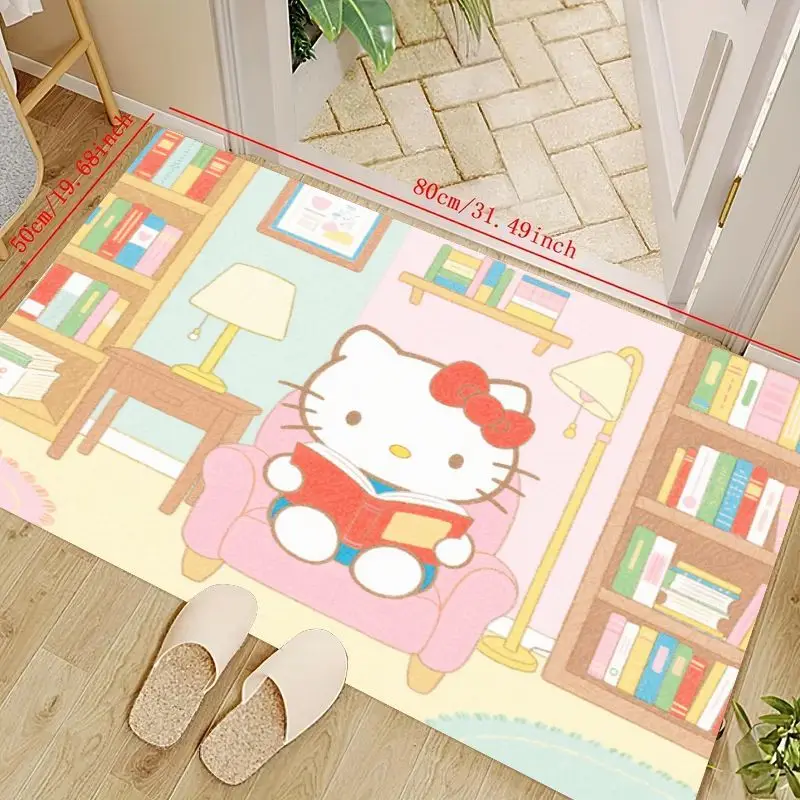 

Очаровательный напольный коврик Hello Kitty Reading Library Scene 50x80 см/19,68x31,49 дюйма, нескользящий моющийся коврик с милым мультяшным кавайным рисунком
