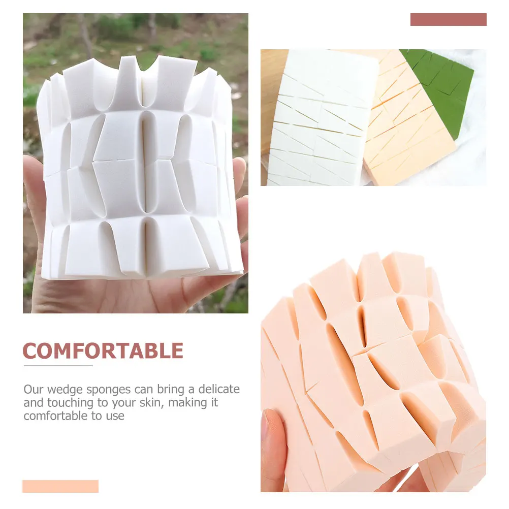 Esponja de maquillaje de cuña, esponjas trapezoidales portátiles para base, crema, colorete, resaltador, belleza de doble uso en seco y húmedo