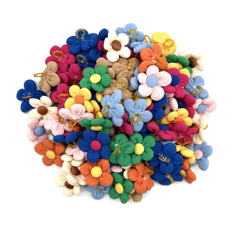 50/100PCS Flower Shape Decoration Cute Dog Hair Bow Dogs Bows Cotton Rubber Bands Dog Supplies Puppy Bowknot Pet Accessories