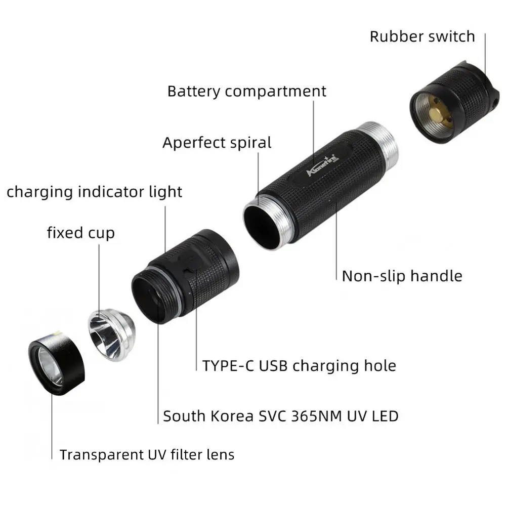 Linterna UV recargable 395nm – Detector manchas y escorpiones - imagen 5