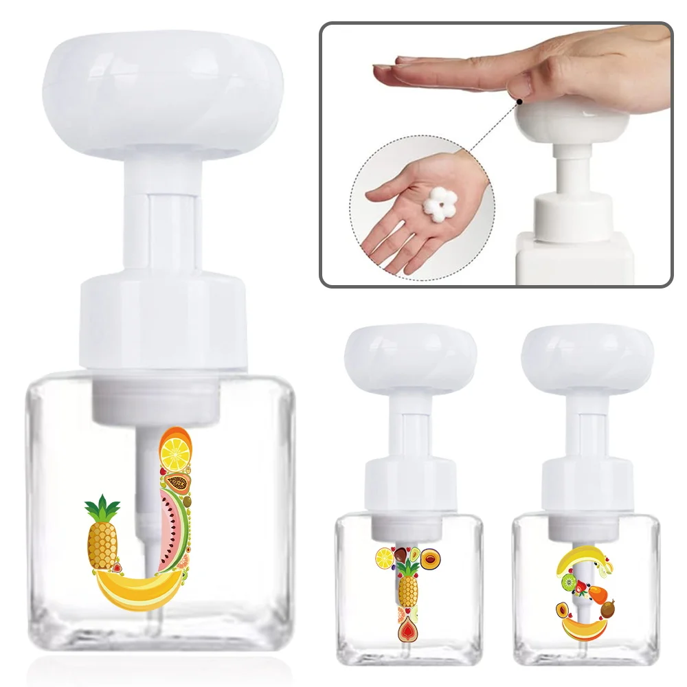 

Four Party Foam Bottle Countertop Soap Organzier Flower Shape Refillable Pump Soap Dispenser For Bathroom Fruit Letter Pattern