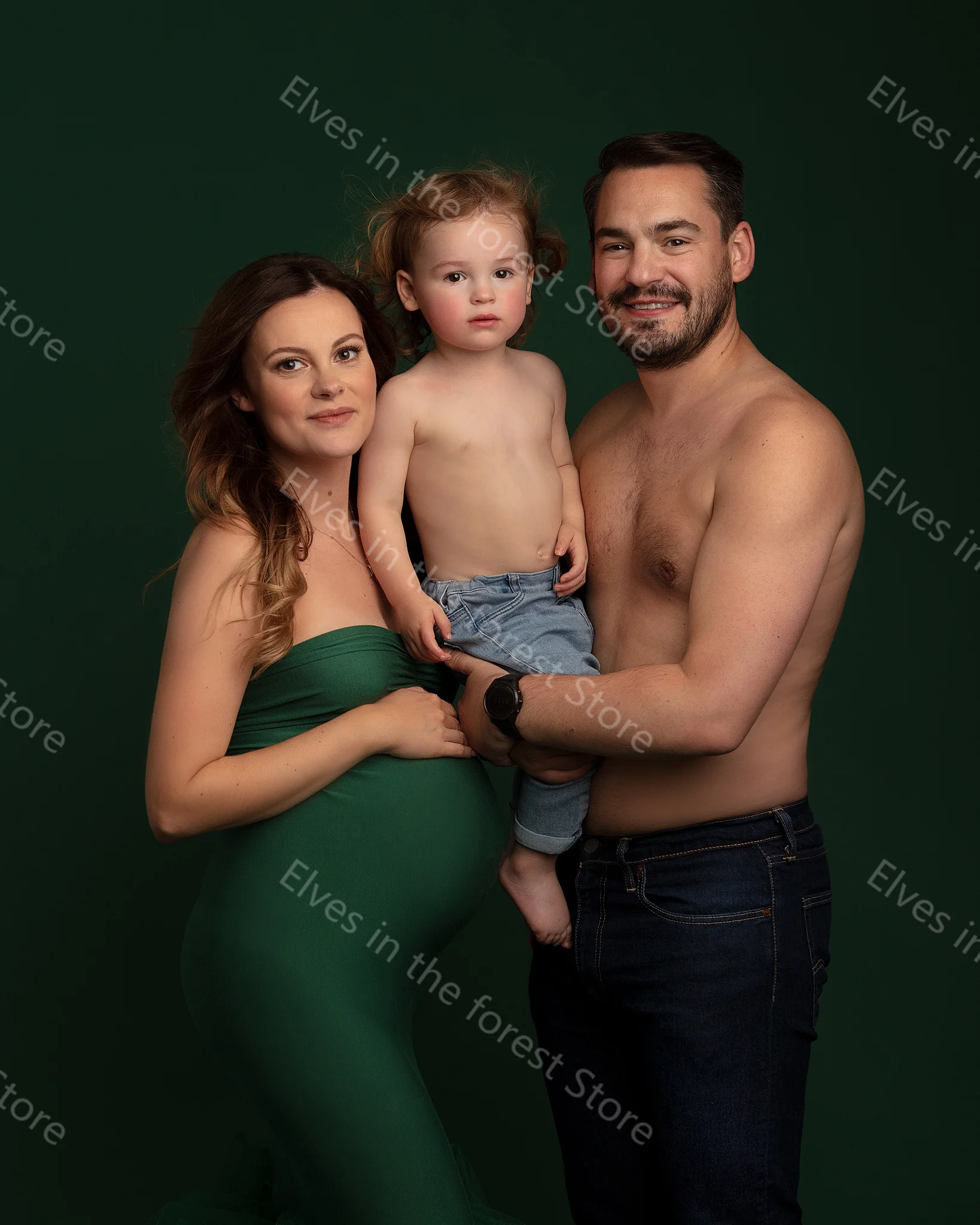 Vestidos de Noche verde oscuro para mujer, túnicas de fotografía de sirena Sexy con volantes escalonados desmontables, vestidos de embarazo sin mangas