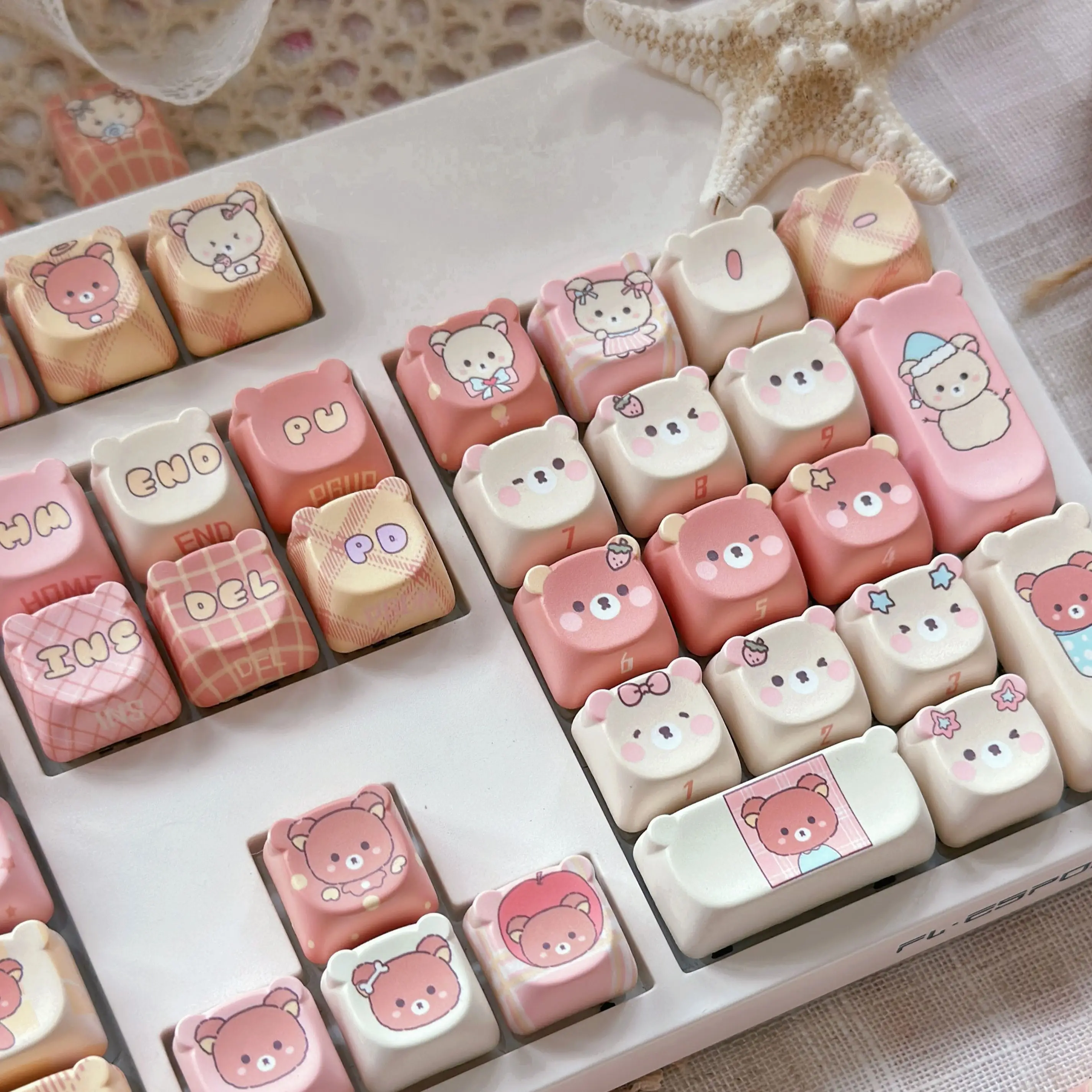 Easy Bear Keycaps Eao Pbt Cute Personality For Mechanical Keyboard Keycaps 2.25/2.75U Alice Layout Cute Bear Keycaps