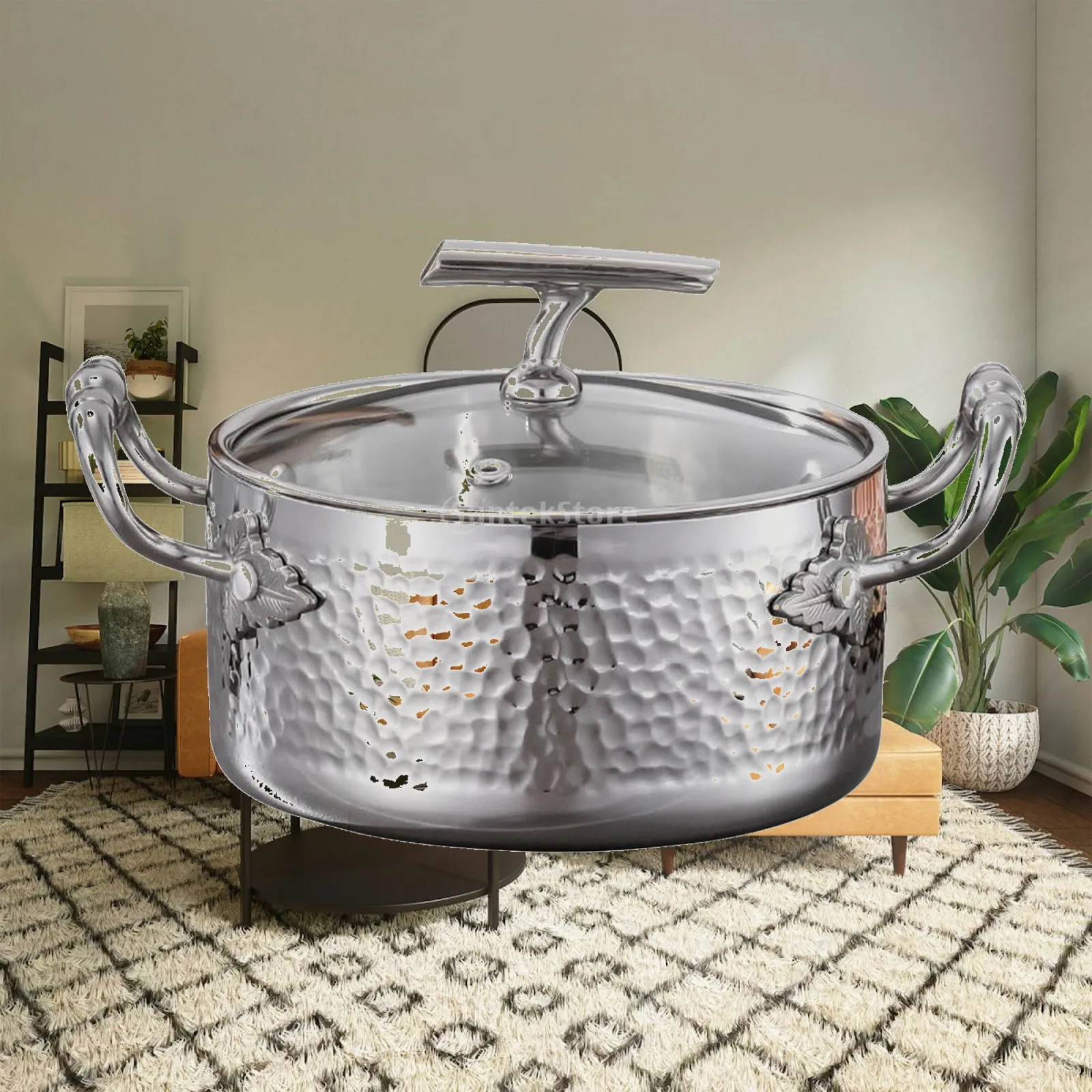 Individual Hot Pot Hammered Hot Pot with Glass Lid Cookware with Glass Lid Sturdy Versatile for Singles, Tabletop Dining, Home