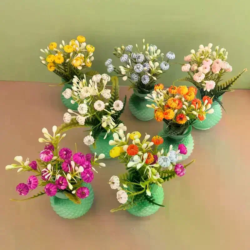 1Pcs 1:12 Dollhouse Simulation Vase Flower Outdoor DIY Accessories Miniature Resin Colorful Floral Plants Potted Model
