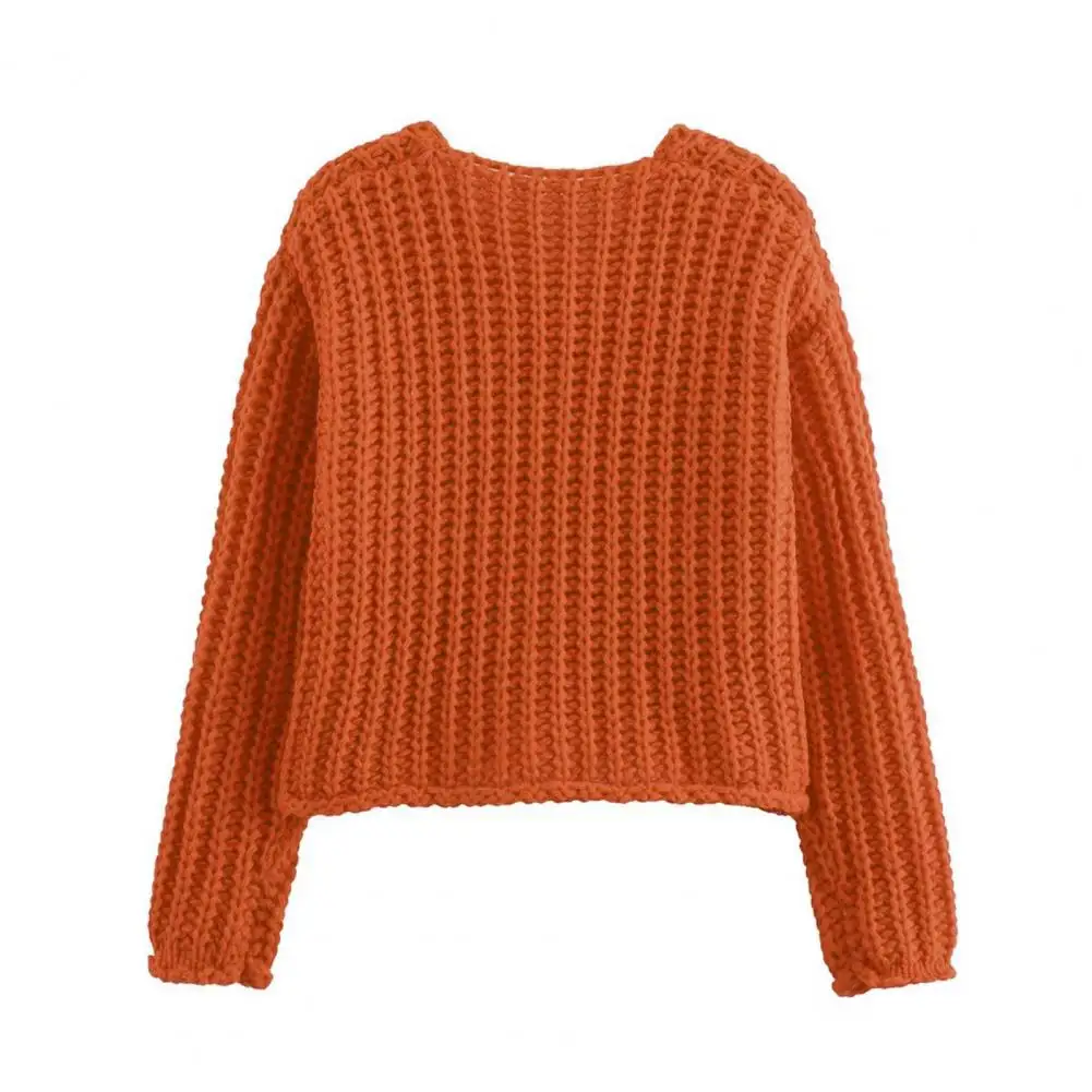 Cardigan court en tricot épais pour femme, pull avec boutons, poches à col en V vers le bas, adapté à l'automne