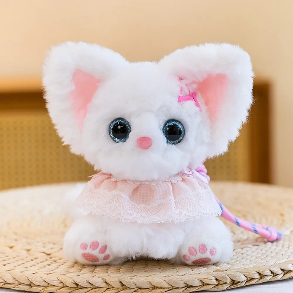 Soft Plush Plush Cat Keychain Big Ears Fluffy Texture Sleeping Cat Charm Bowknot Collar Stuffed Curly Fleece Accessory