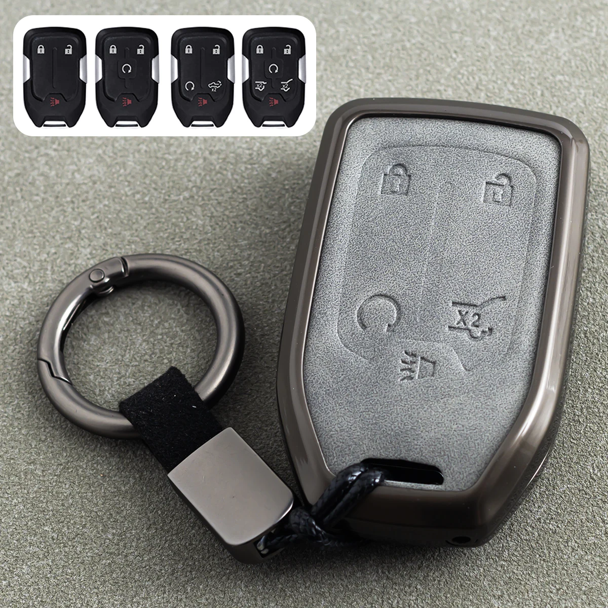 Car Key Fob Case Cover Keychain For Chevrolet Silverado 1500 2500 Tahoe Suburban GMC Yukon Terrain Sierra Acadia Metal Leather
