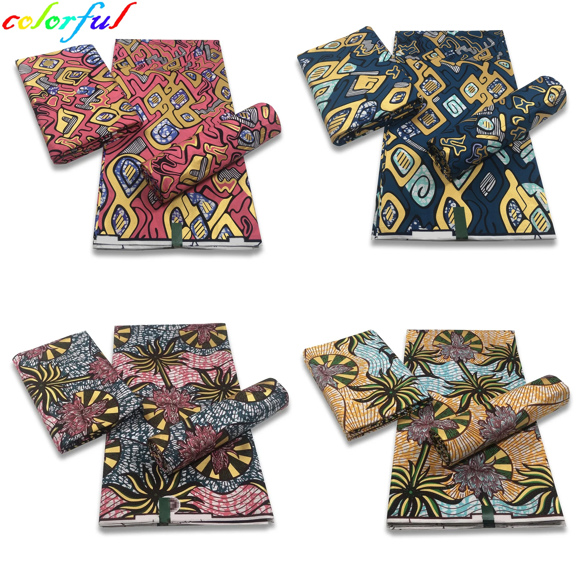 Real Wax 100%Cotton Ankara Wax Golden Powder Print Fabric Soft Pagne party Dresses African Golden Wax Fabric