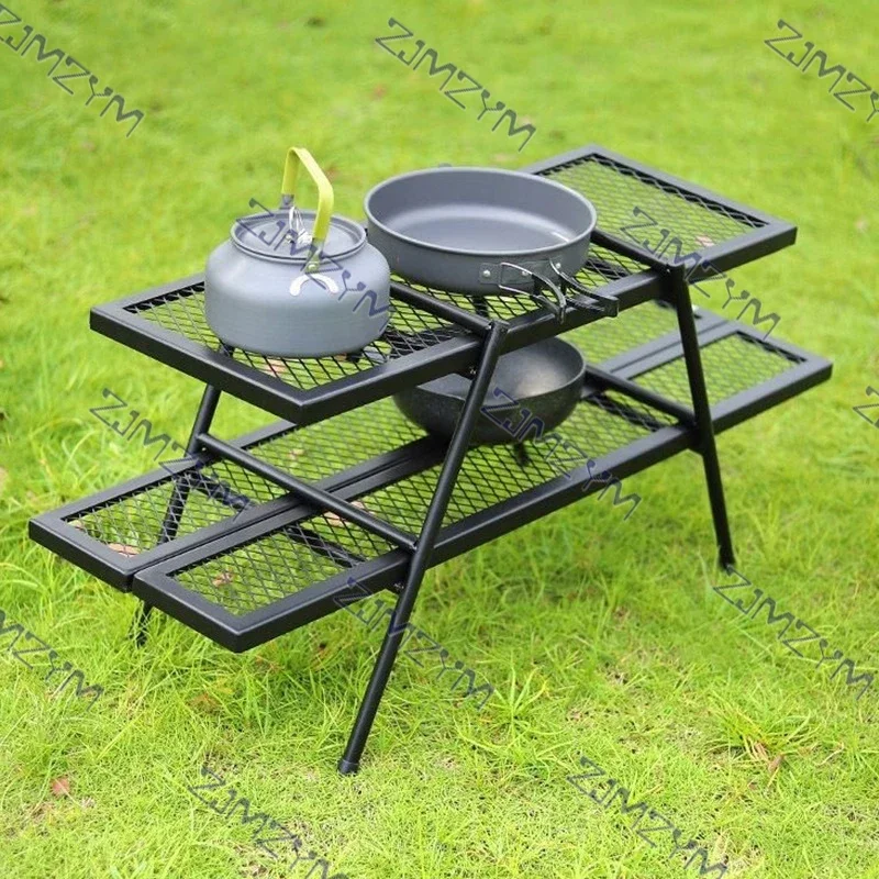 Outdoor Camping Folding Table Portable Barbecue Table Double Picnic Camping Ice Box Support Foldable Holder Table Shelf
