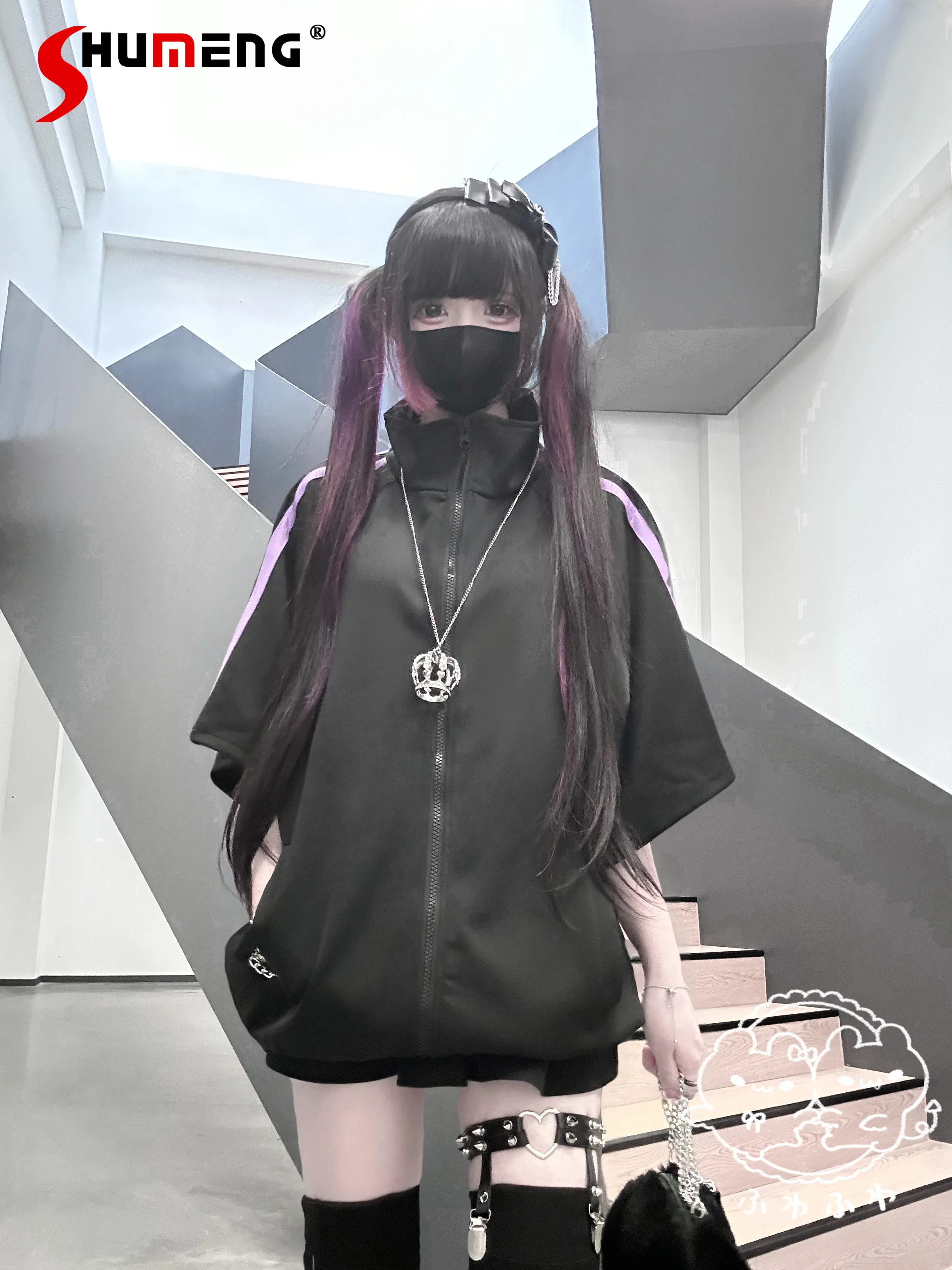 

Японская милая крутая спортивная одежда для девочек, весна-лето, новая женская свободная утягивающая куртка с короткими рукавами в консервативном стиле, комплект с юбкой и шортами