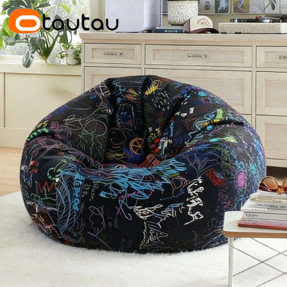 OTAUTAU Bean Bag Cover Soft Graffiti Velvet Corner Ottoman Pouf Beanbag Cover DD247【No Filler!Please Buy Filler Yourself!】