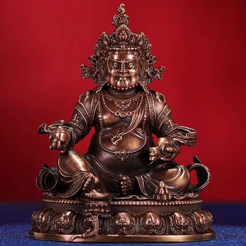 Nepalese Craftsmanship Purple Copper Yellow Wealth God Buddha Statue Ornament, Tibetan Style Home Altar Yellow Wealth God Red Co