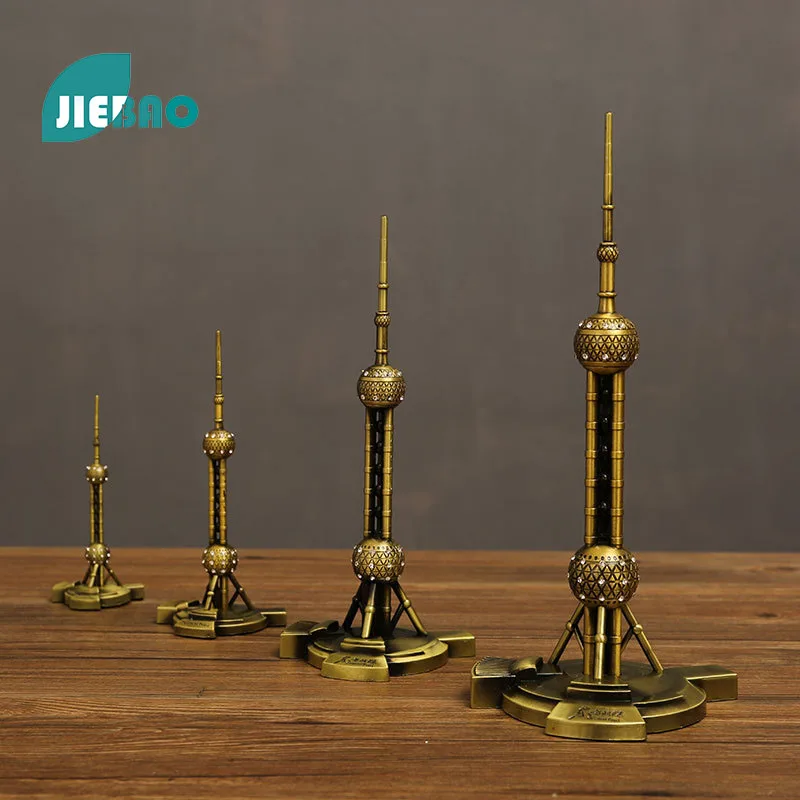 Ancient Bronze Metal Building Model Of Oriental Pearl TV Tower Tower In Shanghai, China For Souvenir Display