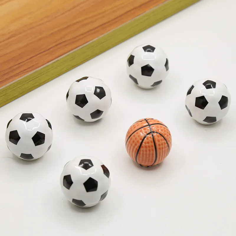 Cartoon Ball Ceramic Cabinet Knob Basketball Football Round Single Hole Drawer Pull For Wardrobe Shoe Display Cabinet