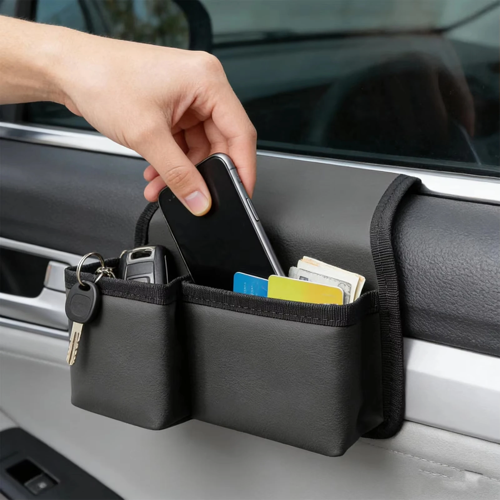 Wasserdichte Auto-Fenster-Aufbewahrungsbox Leder Fahrzeug-Seitentür-Organizer Große Kapazität Verschleißfester Fahrzeug-Mülleimer